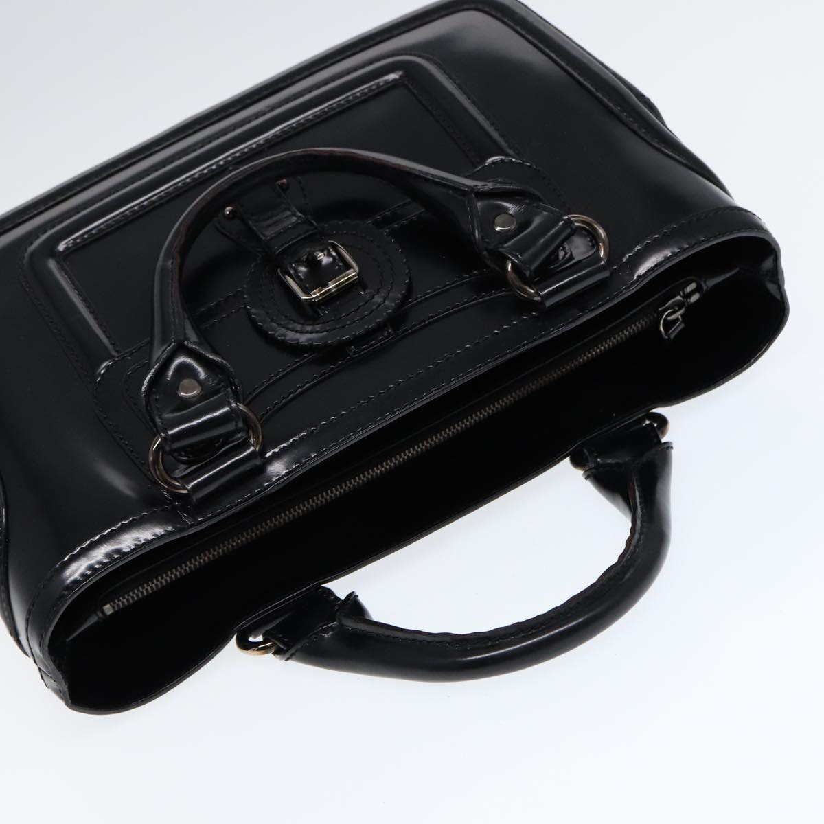 CELINE Hand Bag Leather Black Silver Auth bs17403