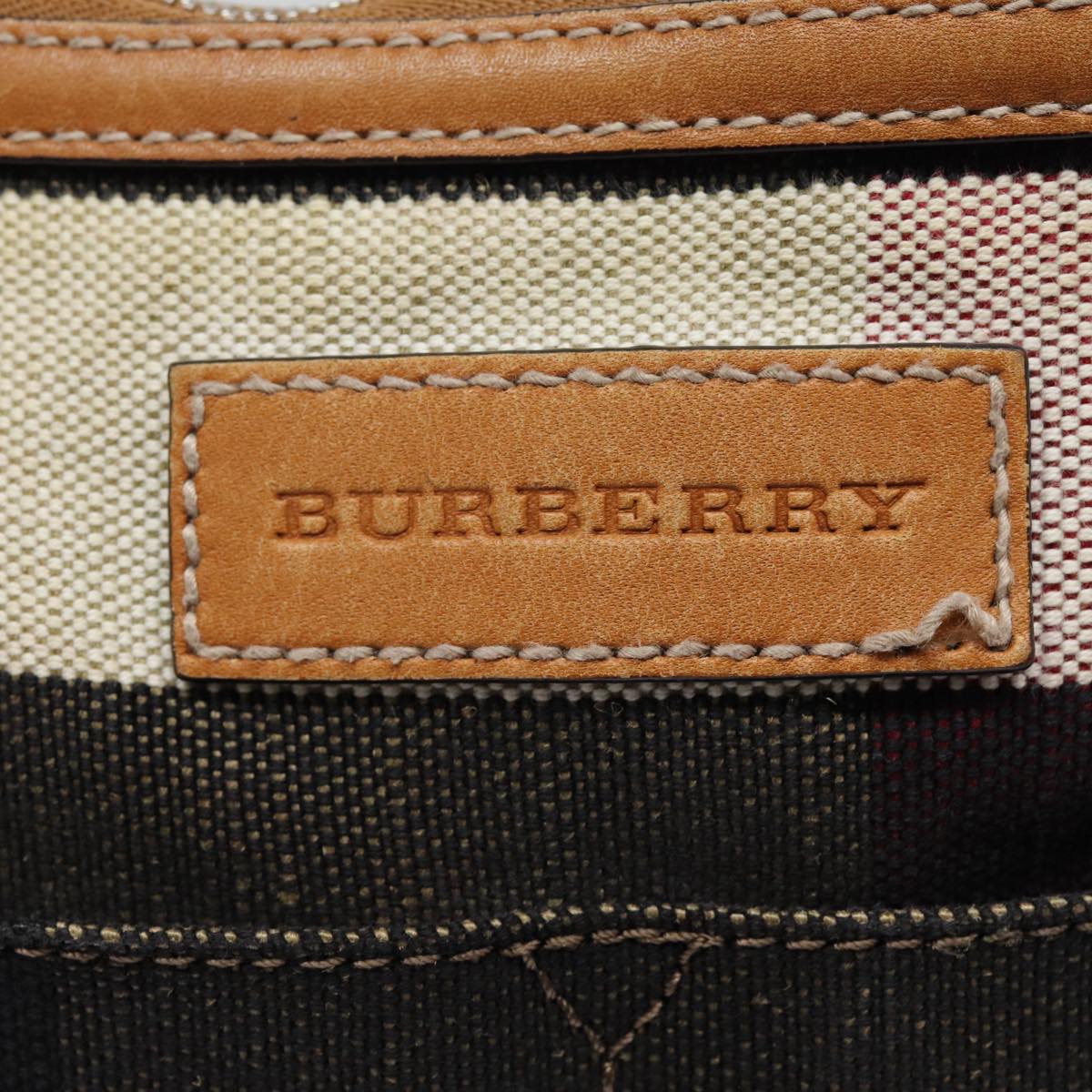 BURBERRY Nova Check Hand Bag Canvas 2way Beige Gold Auth bs17419