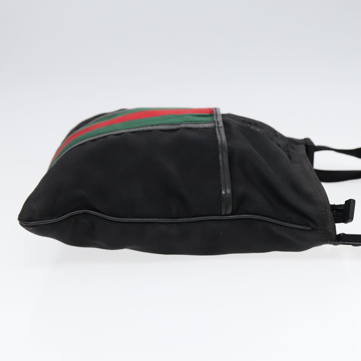 GUCCI Web Sherry Line Shoulder Bag Canvas Black Red Green 181067 Auth bs17422