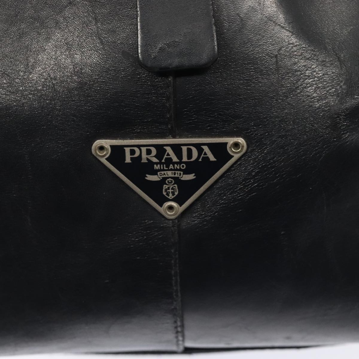 PRADA Boston Bag Nylon Leather Navy Silver Auth bs17423