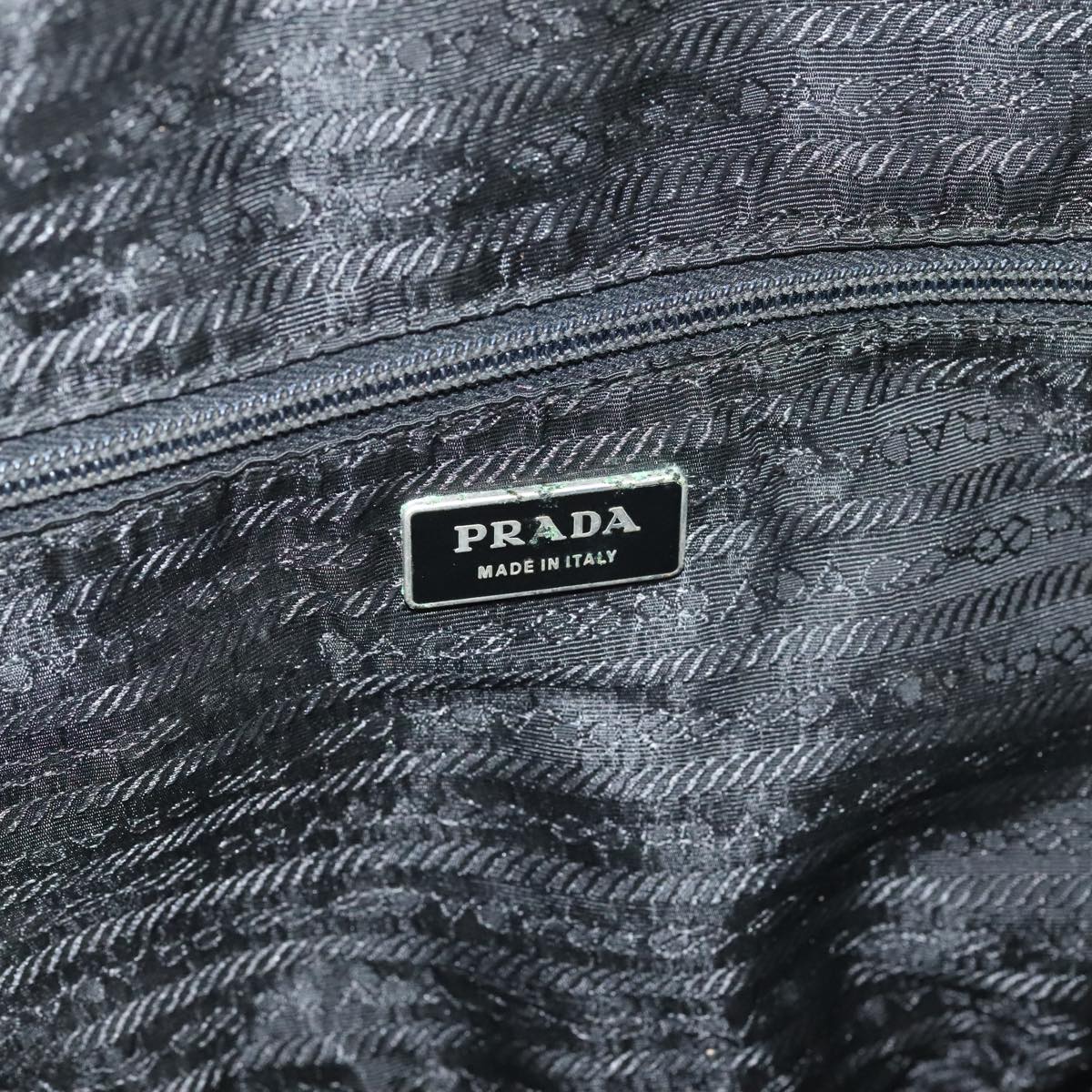 PRADA Boston Bag Nylon Leather Navy Silver Auth bs17423