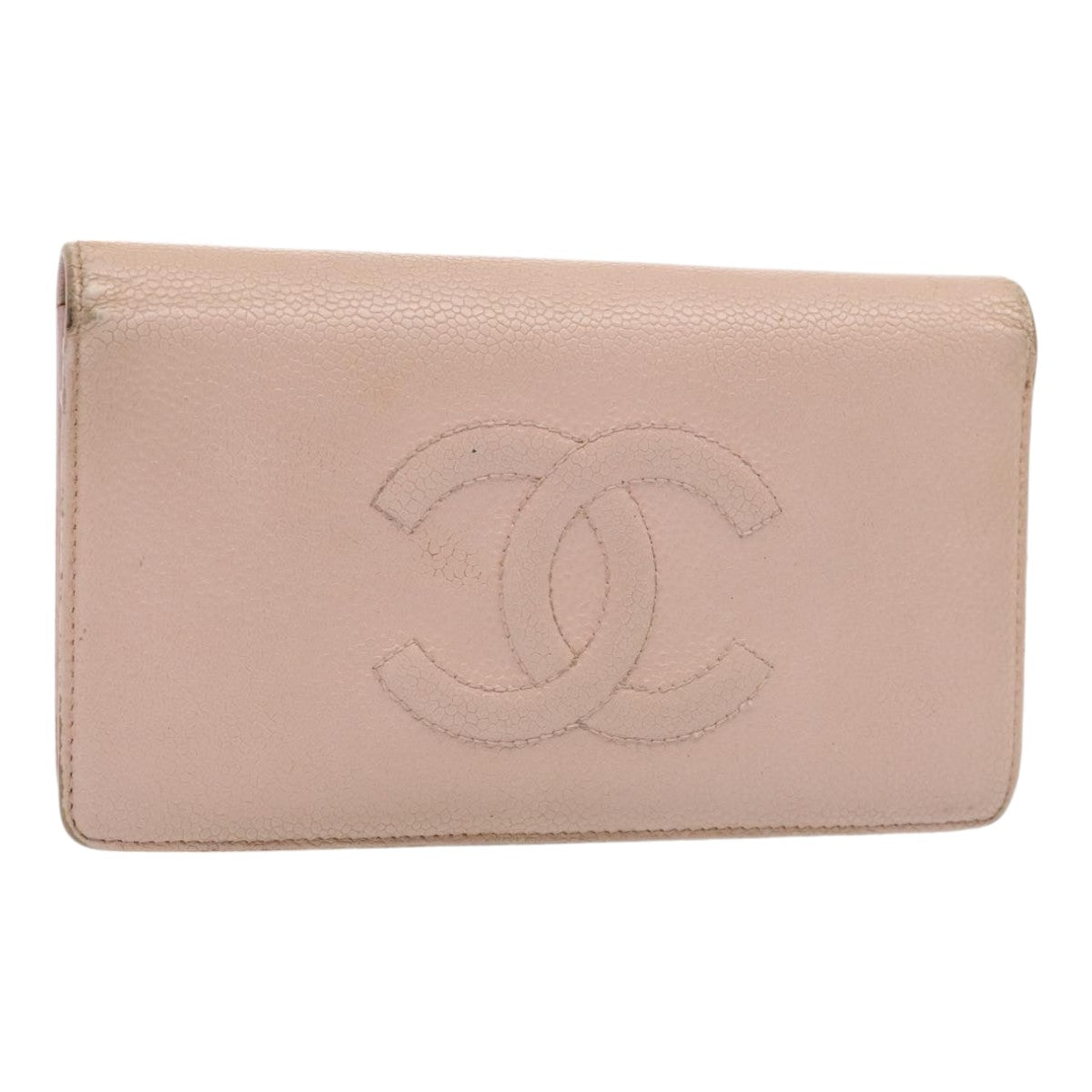 CHANEL Wallet Caviar Skin Pink Silver CC Auth bs17427