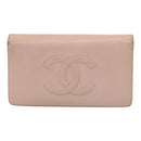 CHANEL Wallet Caviar Skin Pink Silver CC Auth bs17427-13