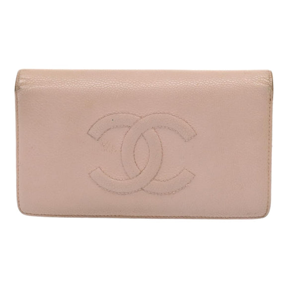 CHANEL Wallet Caviar Skin Pink Silver CC Auth bs17427