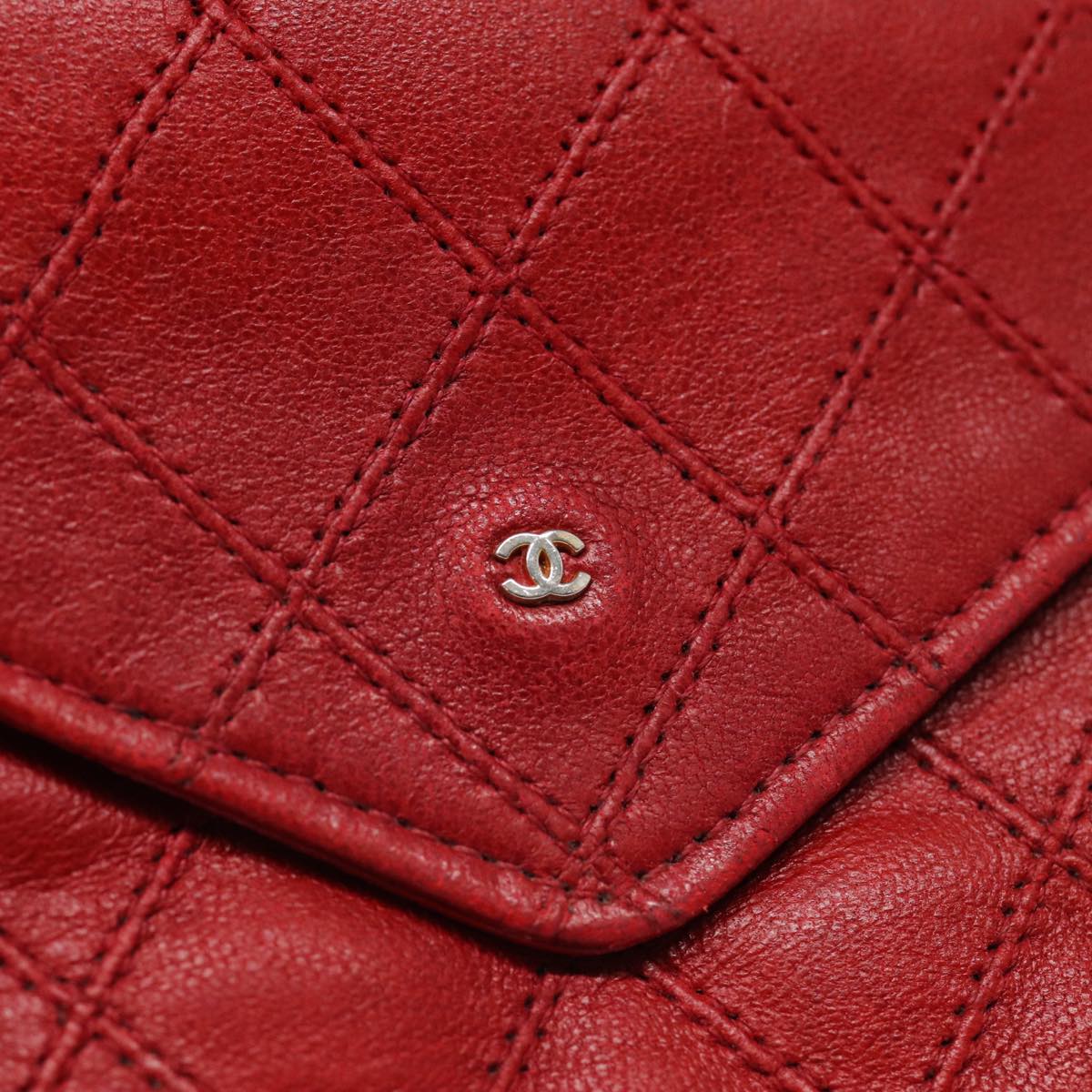 CHANEL Bicolore Wallet Leather Red Gold CC Auth bs17431