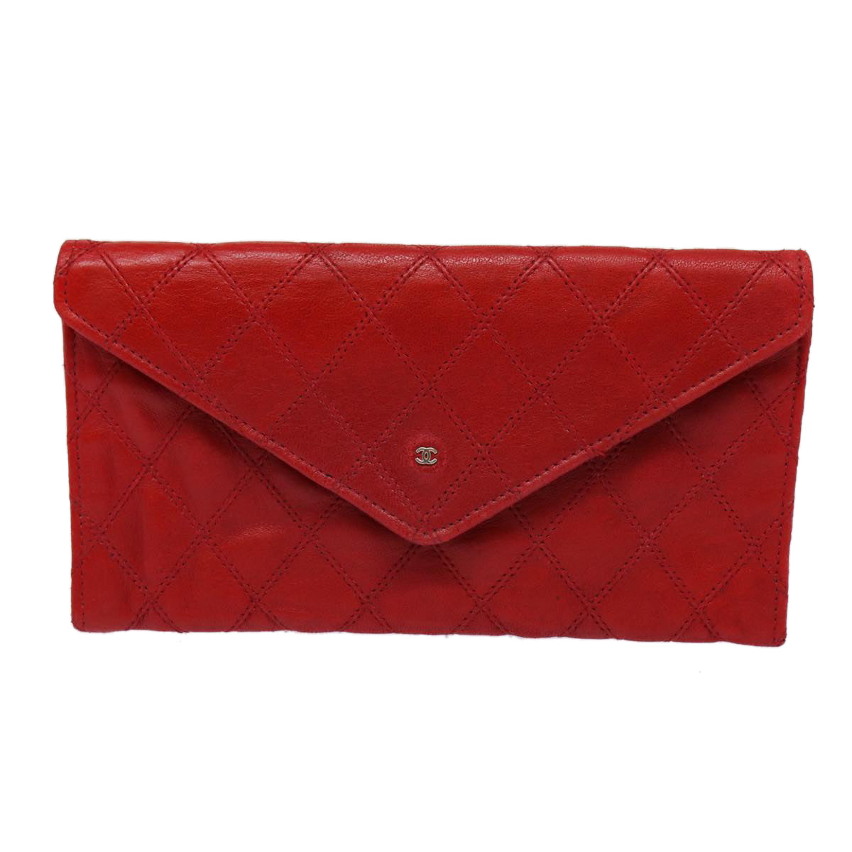 CHANEL Bicolore Wallet Leather Red Gold CC Auth bs17431