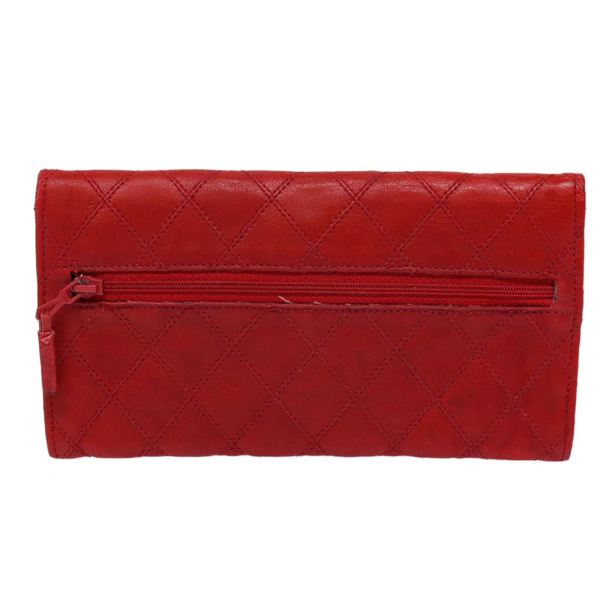 CHANEL Bicolore Wallet Leather Red Gold CC Auth bs17431 - 0