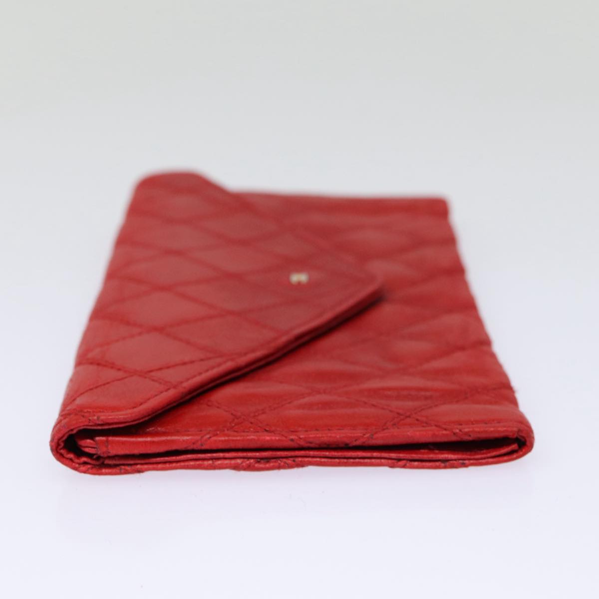 CHANEL Bicolore Wallet Leather Red Gold CC Auth bs17431