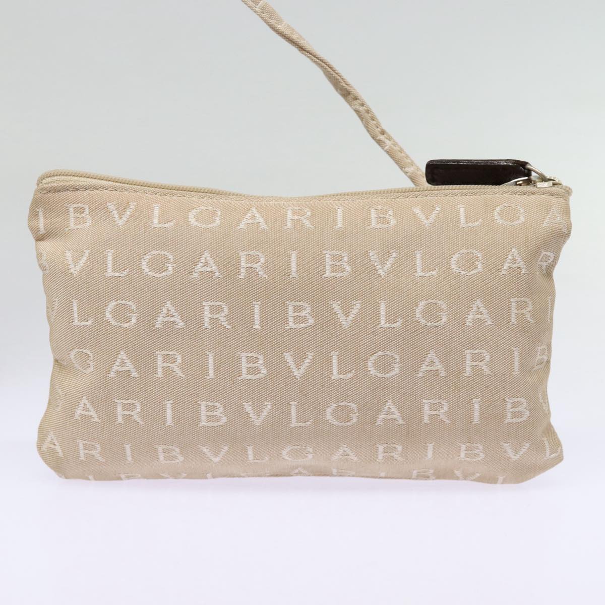 BVLGARI Hand Bag Beige Silver Auth bs17433