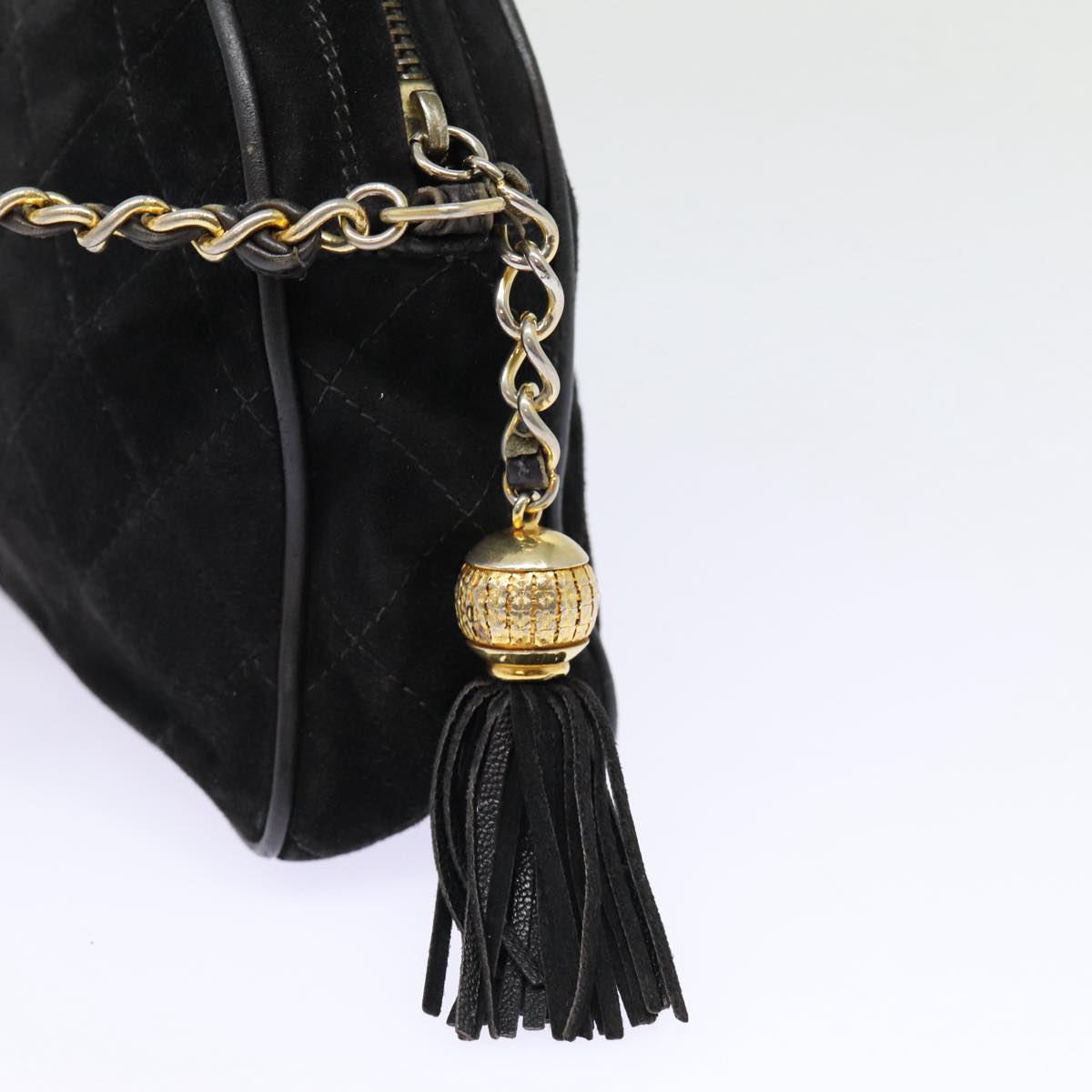 CHANEL Matelasse Chain Shoulder Bag Suede Black Gold CC Auth bs17434