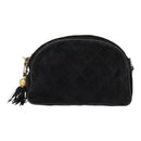 CHANEL Matelasse Chain Shoulder Bag Suede Black Gold CC Auth bs17434-13