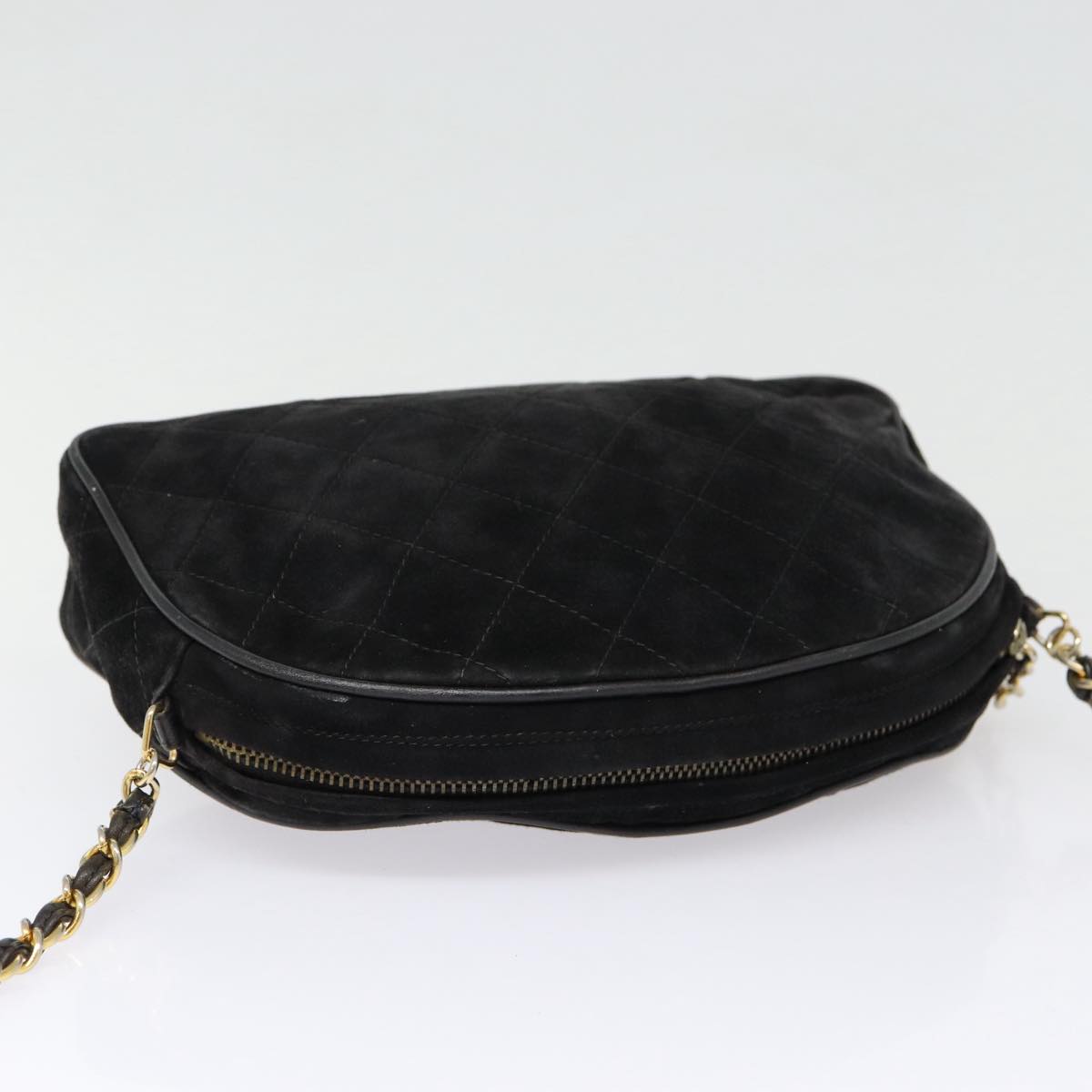 CHANEL Matelasse Chain Shoulder Bag Suede Black Gold CC Auth bs17434