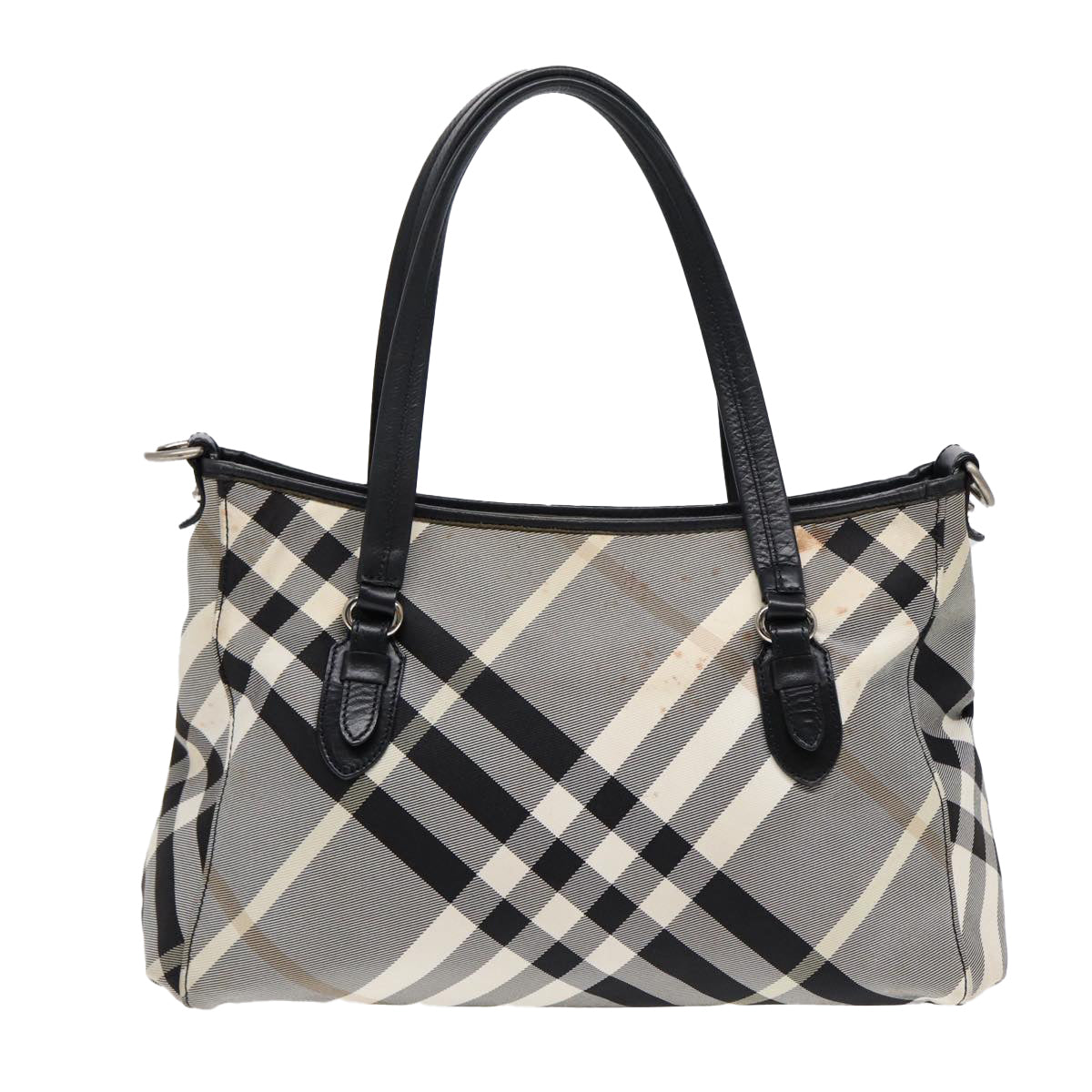 BURBERRY Nova Check Blue Label Tote Bag Canvas White Black Silver Auth bs17439 - 0