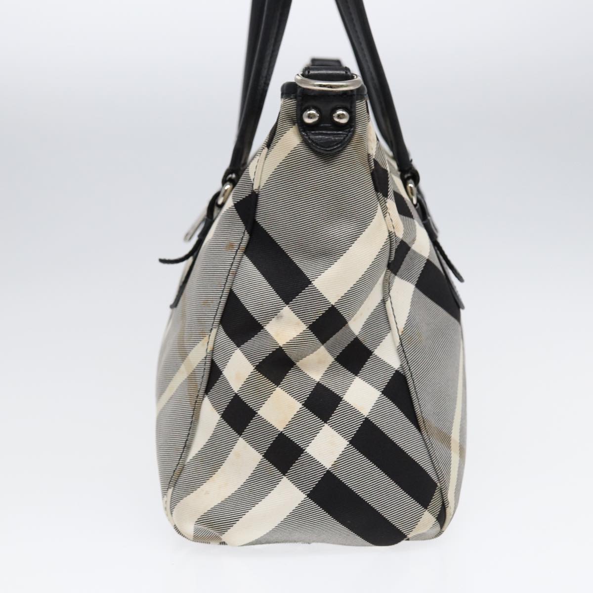 BURBERRY Nova Check Blue Label Tote Bag Canvas White Black Silver Auth bs17439