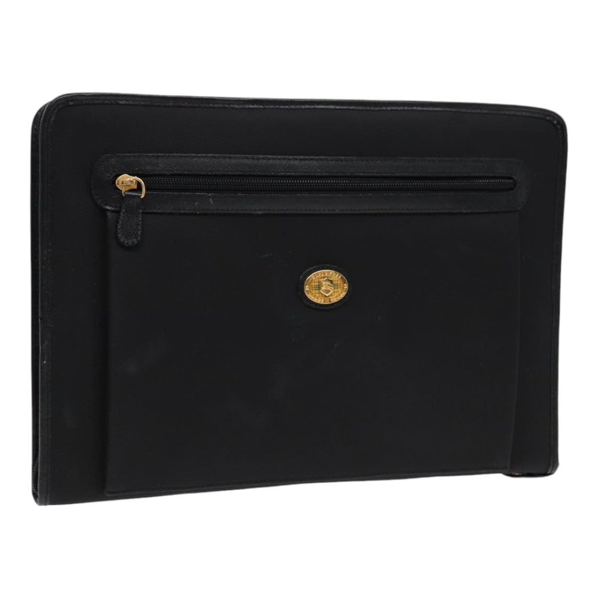 Burberrys Clutch Bag PVC Black Gold Auth bs17440