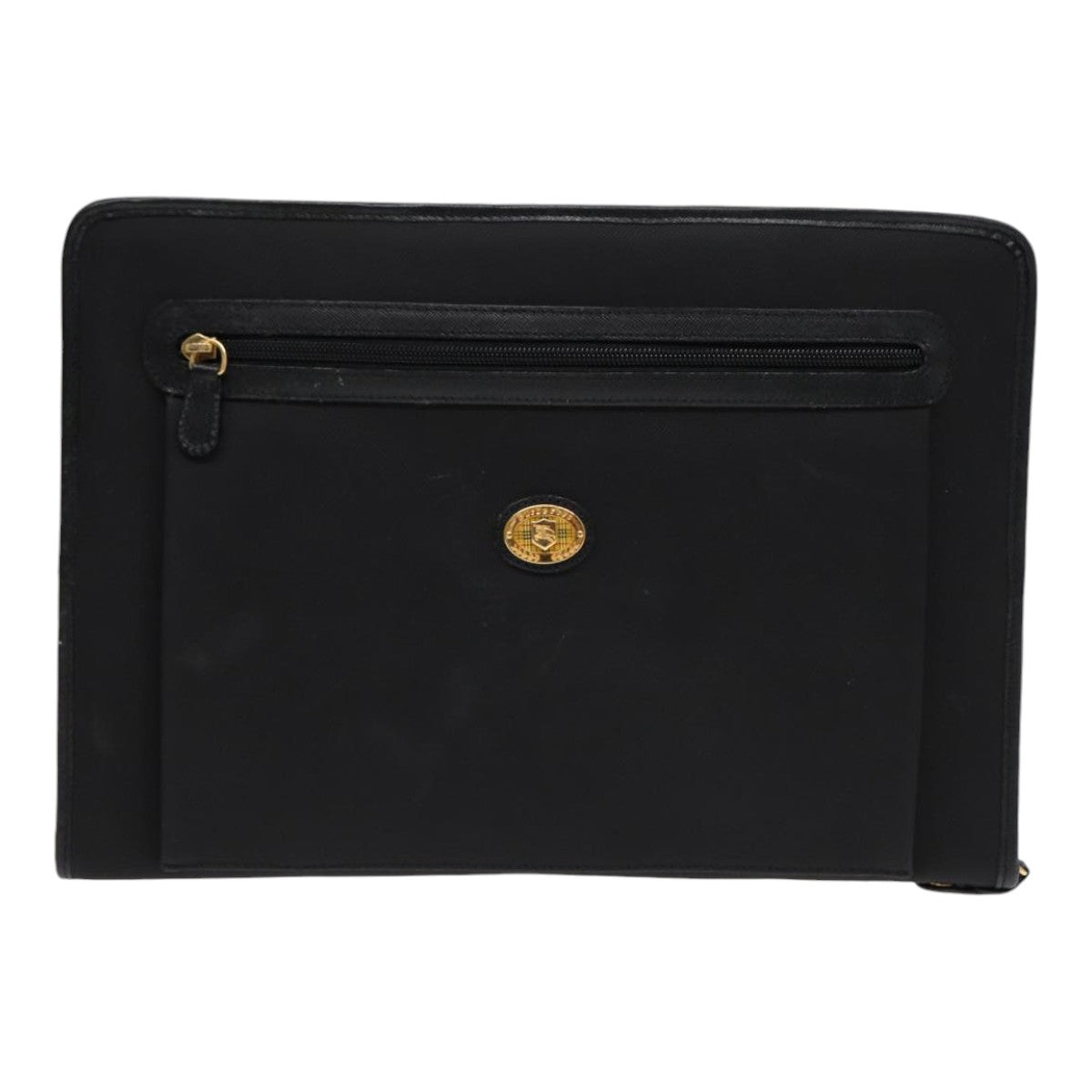 Burberrys Clutch Bag PVC Black Gold Auth bs17440 - 0