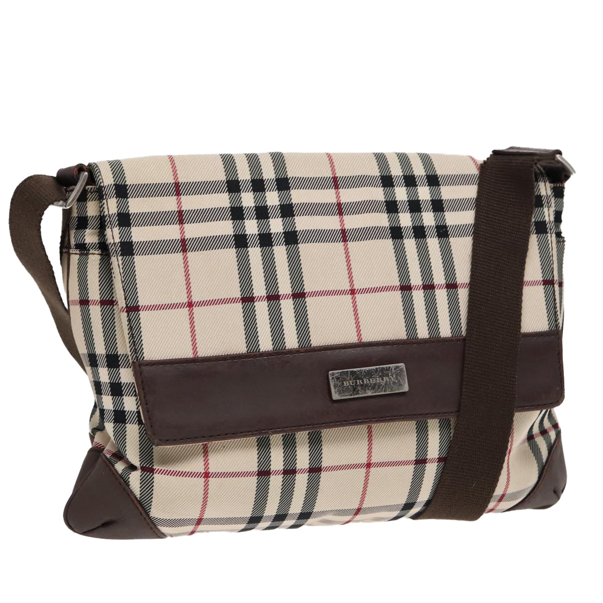 BURBERRY Nova Check Shoulder Bag Nylon Beige Brown Silver Auth bs17441