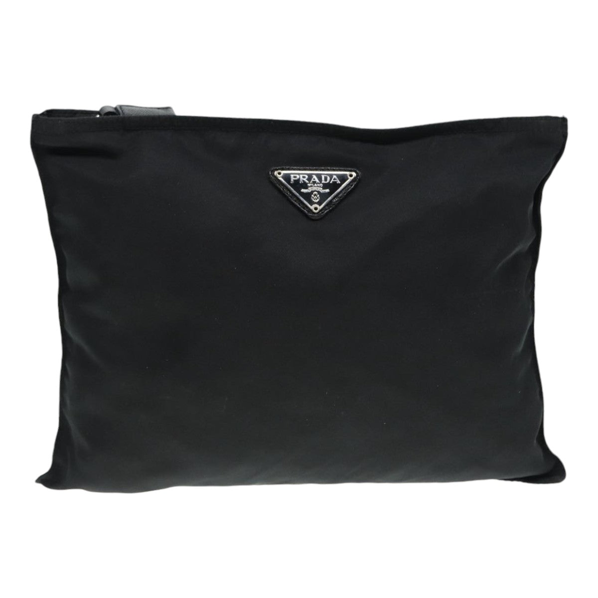 PRADA Pouch Nylon Black Silver Auth bs17444