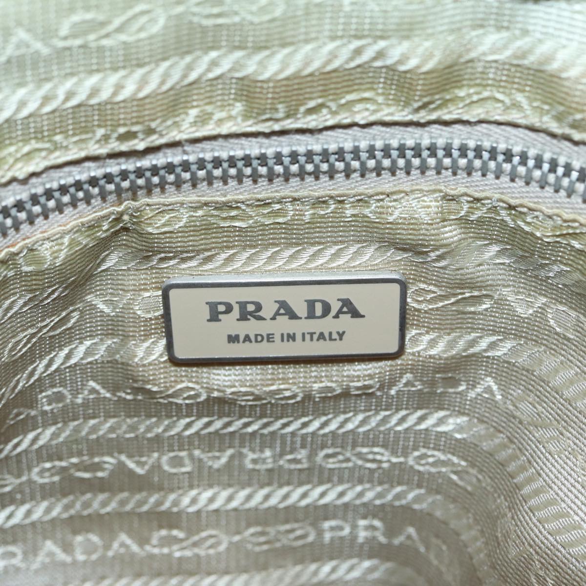 PRADA Shoulder Bag Nylon Leather Beige Silver Auth bs17446