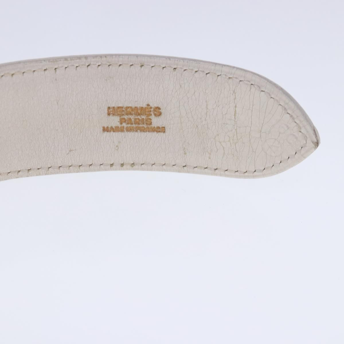 HERMES Belt Leather 29.9"" White Gold Auth bs17452