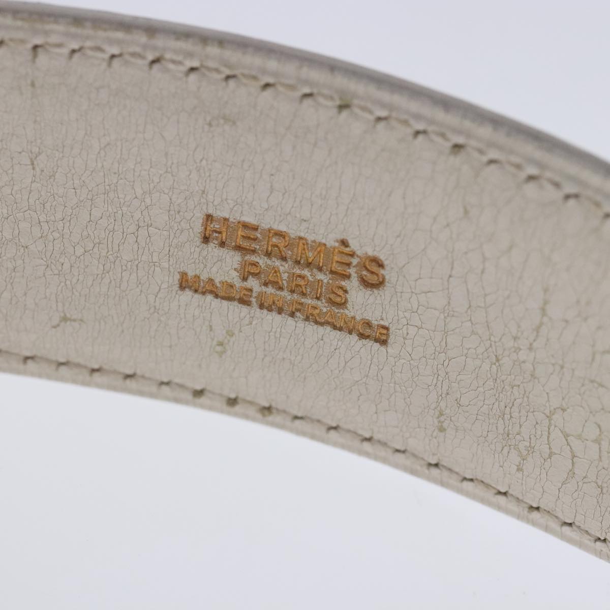 HERMES Belt Leather 29.9"" White Gold Auth bs17452