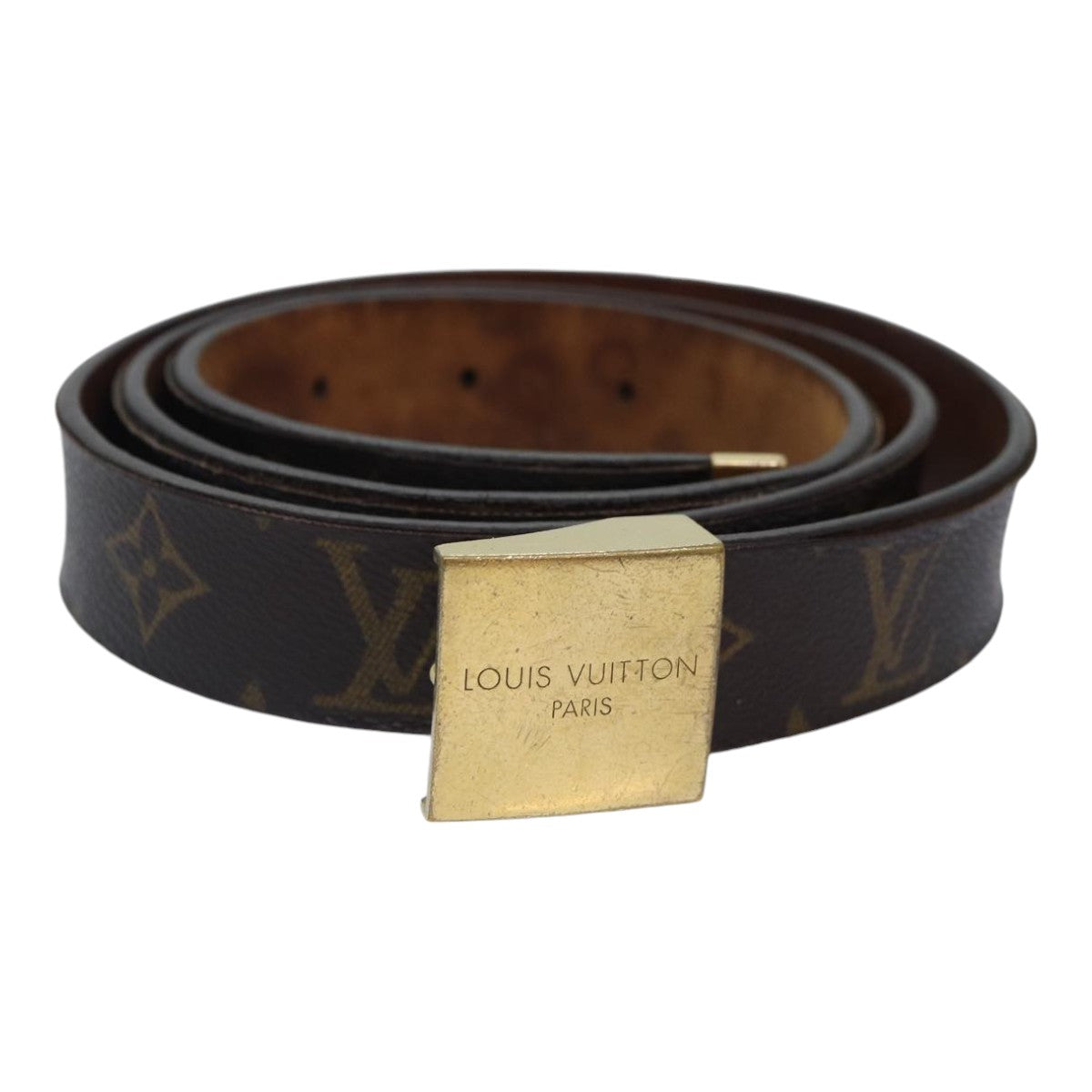 LOUIS VUITTON Monogram Ceinture Care Belt 48.4"" Gold M6800Y LV Auth bs17455