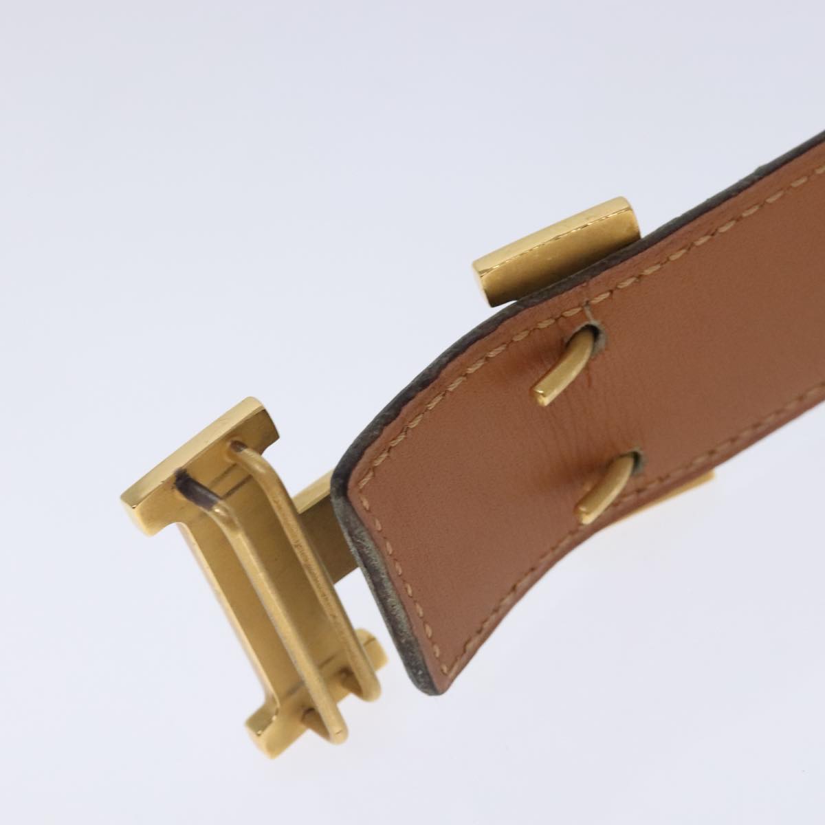 HERMES Constance belt Belt Leather 32.3"" Black Gold Auth bs17456