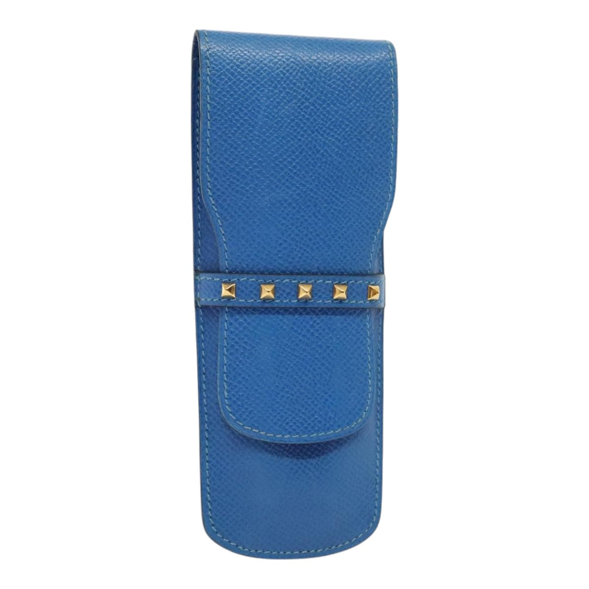 HERMES Pen Case Leather Blue Auth bs17458