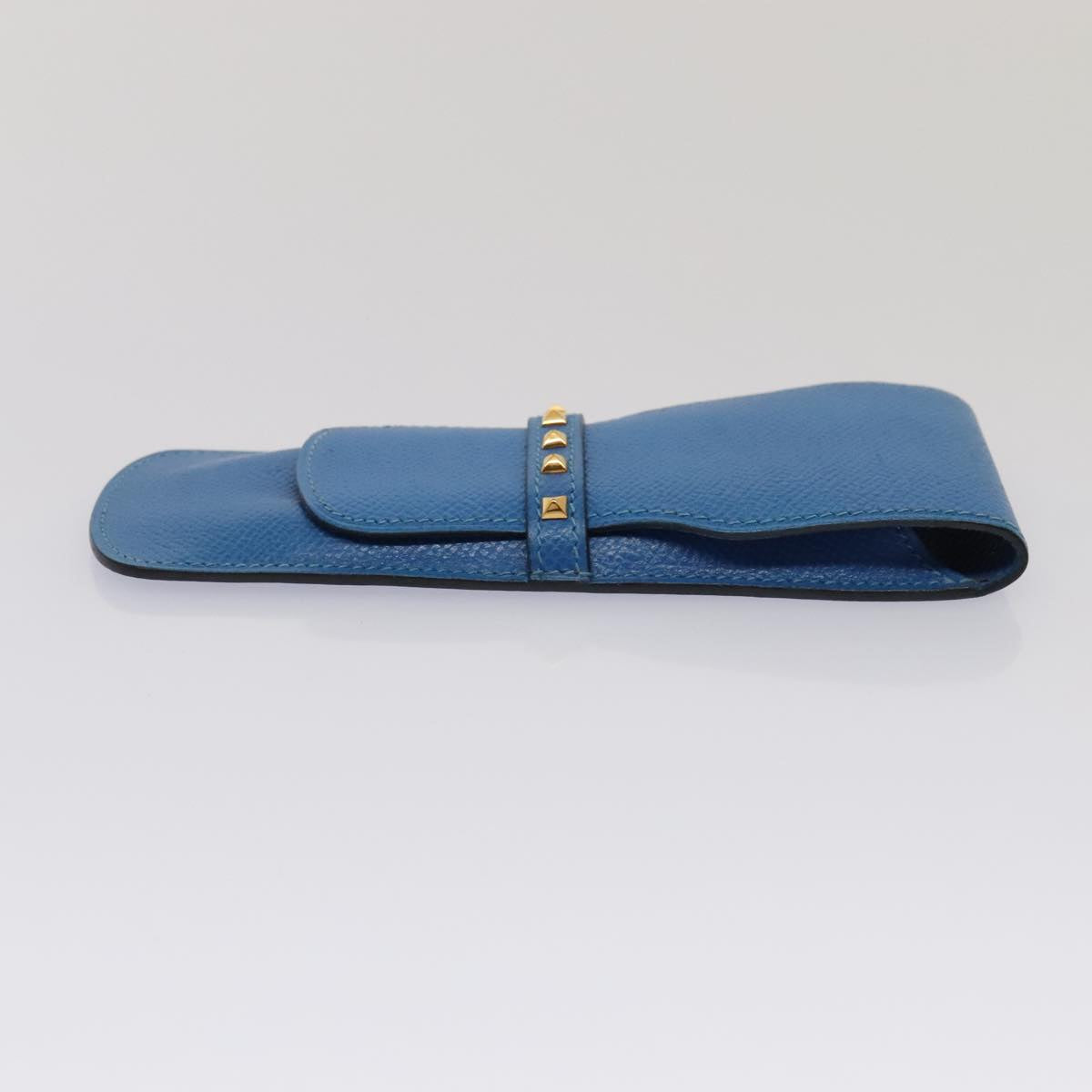 HERMES Pen Case Leather Blue Auth bs17458