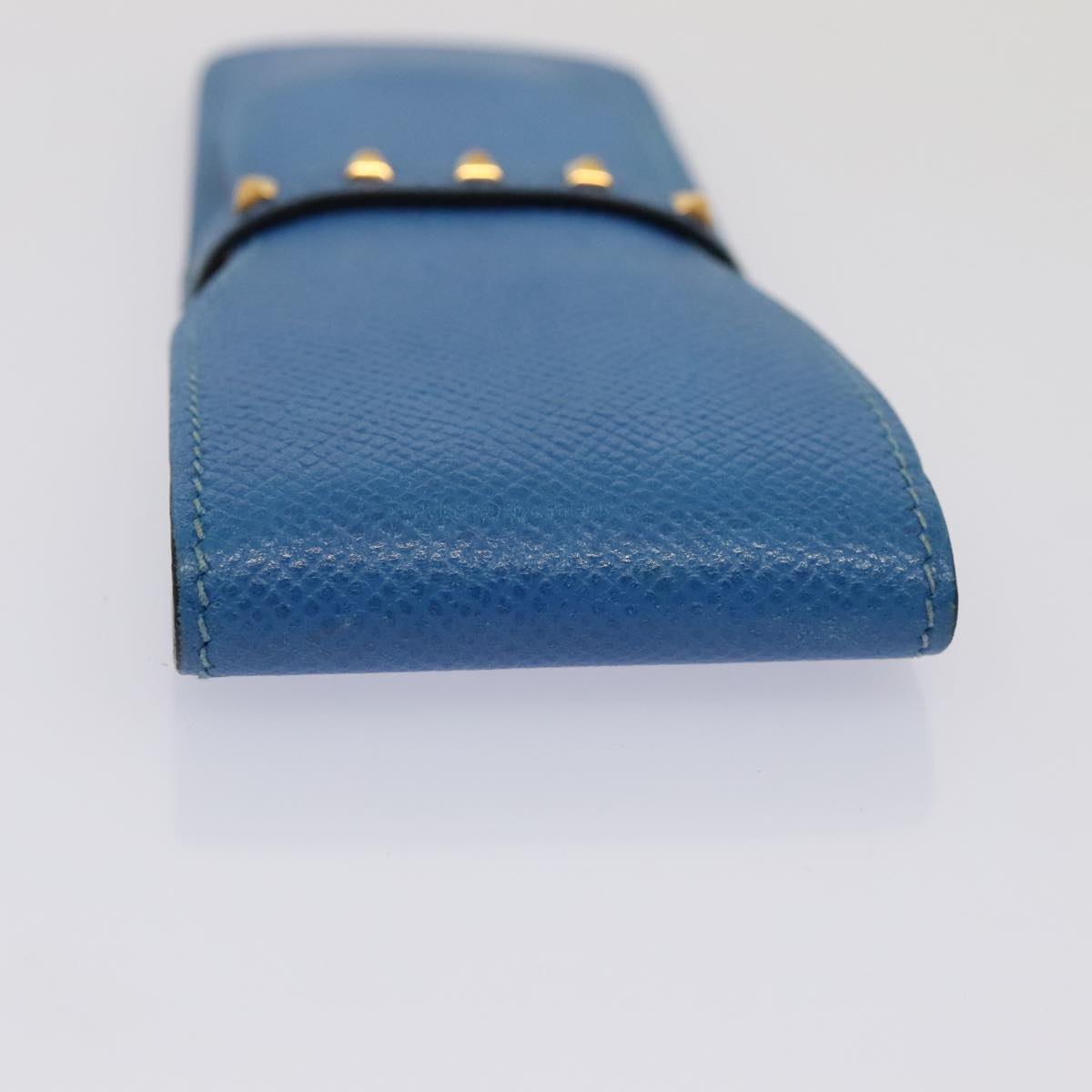 HERMES Pen Case Leather Blue Auth bs17458