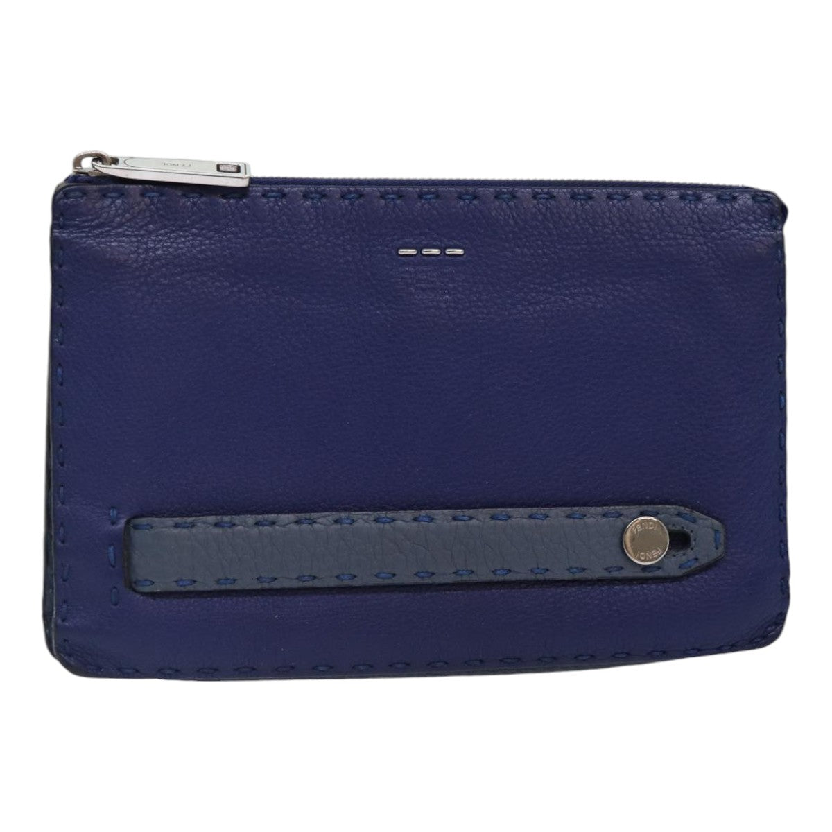 FENDI Clutch Bag Leather Blue Silver Auth bs17465