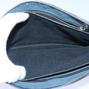 FENDI Clutch Bag Leather Blue Silver Auth bs17465-10