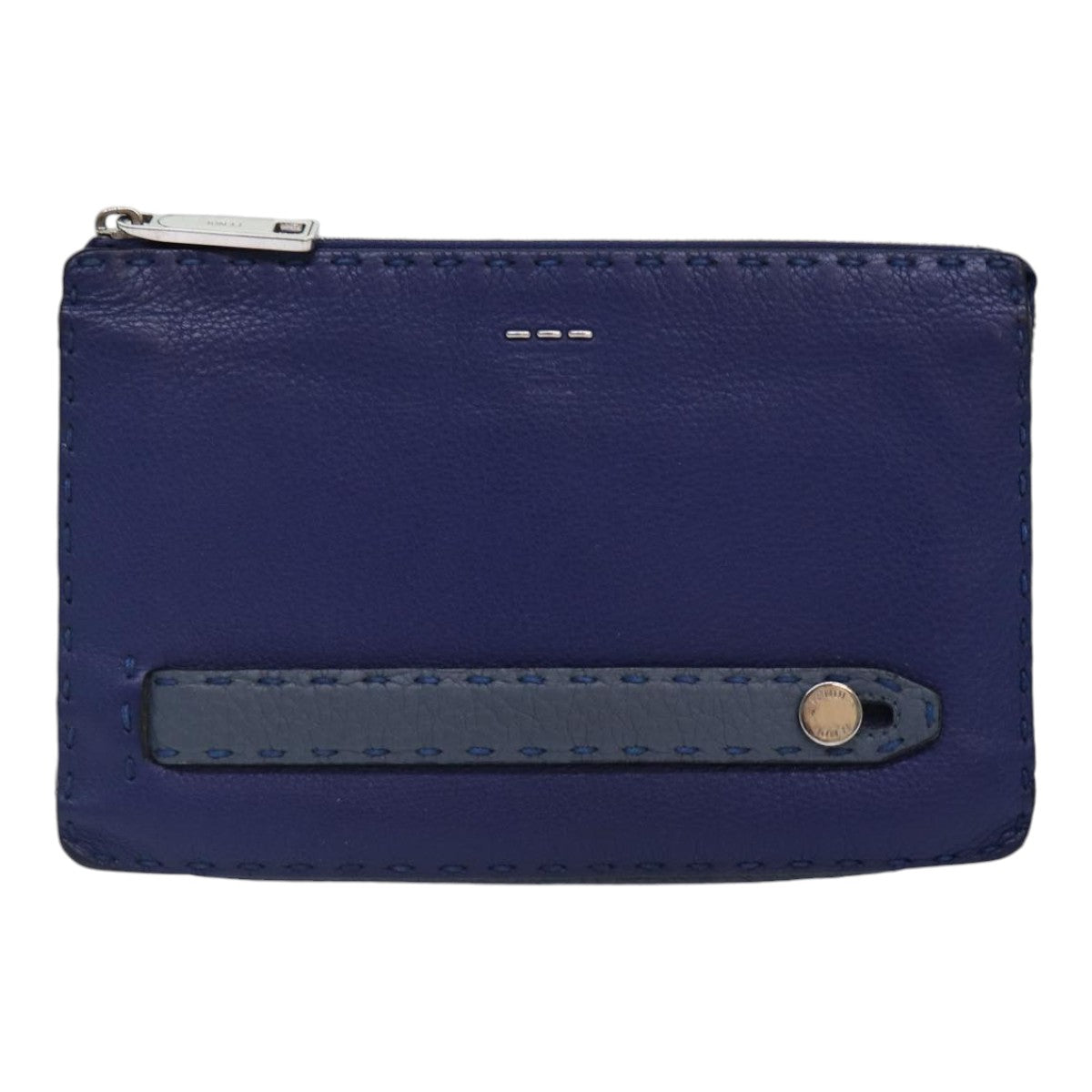 FENDI Clutch Bag Leather Blue Silver Auth bs17465