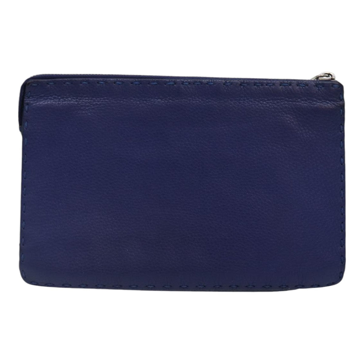 FENDI Clutch Bag Leather Blue Silver Auth bs17465 - 0