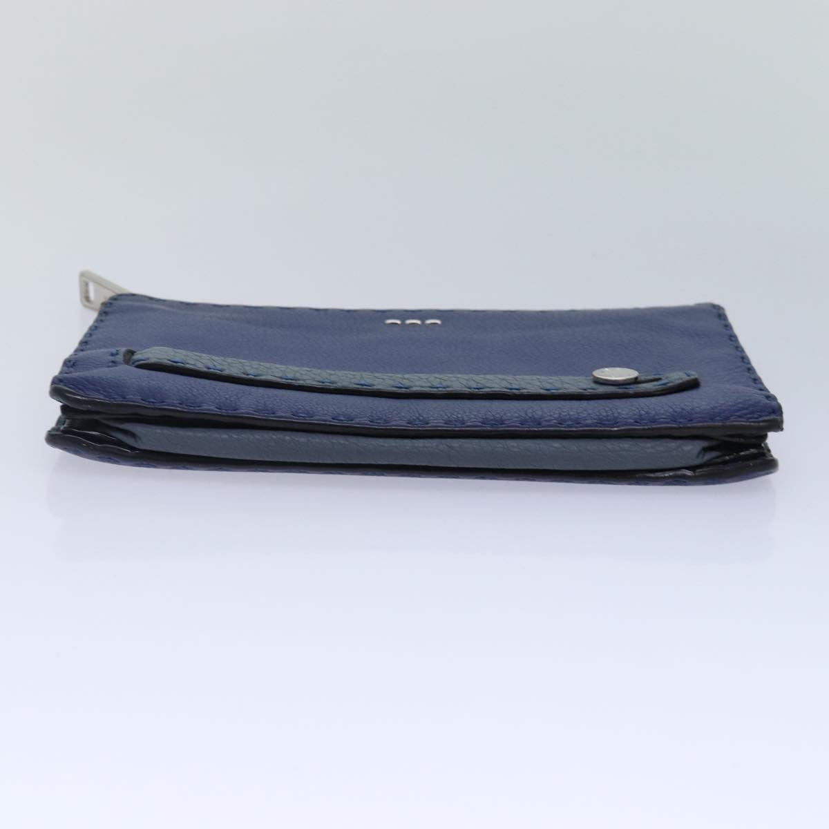 FENDI Clutch Bag Leather Blue Silver Auth bs17465