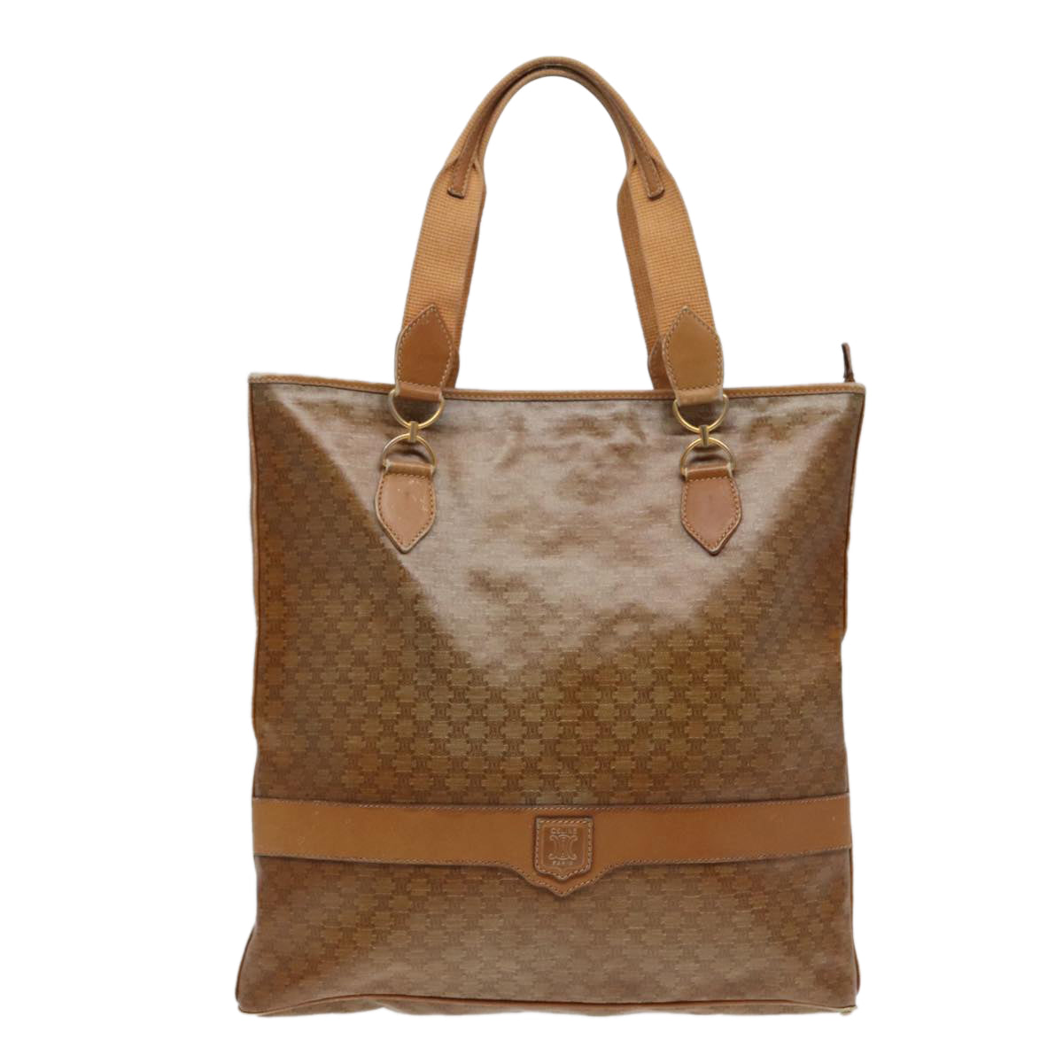 CELINE Macadam Canvas Tote Bag Beige Gold Auth bs17466