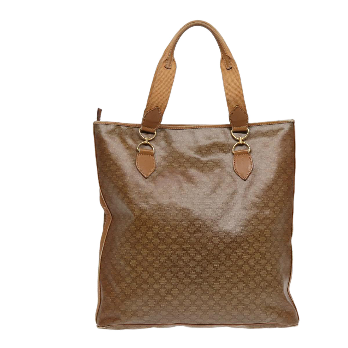 CELINE Macadam Canvas Tote Bag Beige Gold Auth bs17466