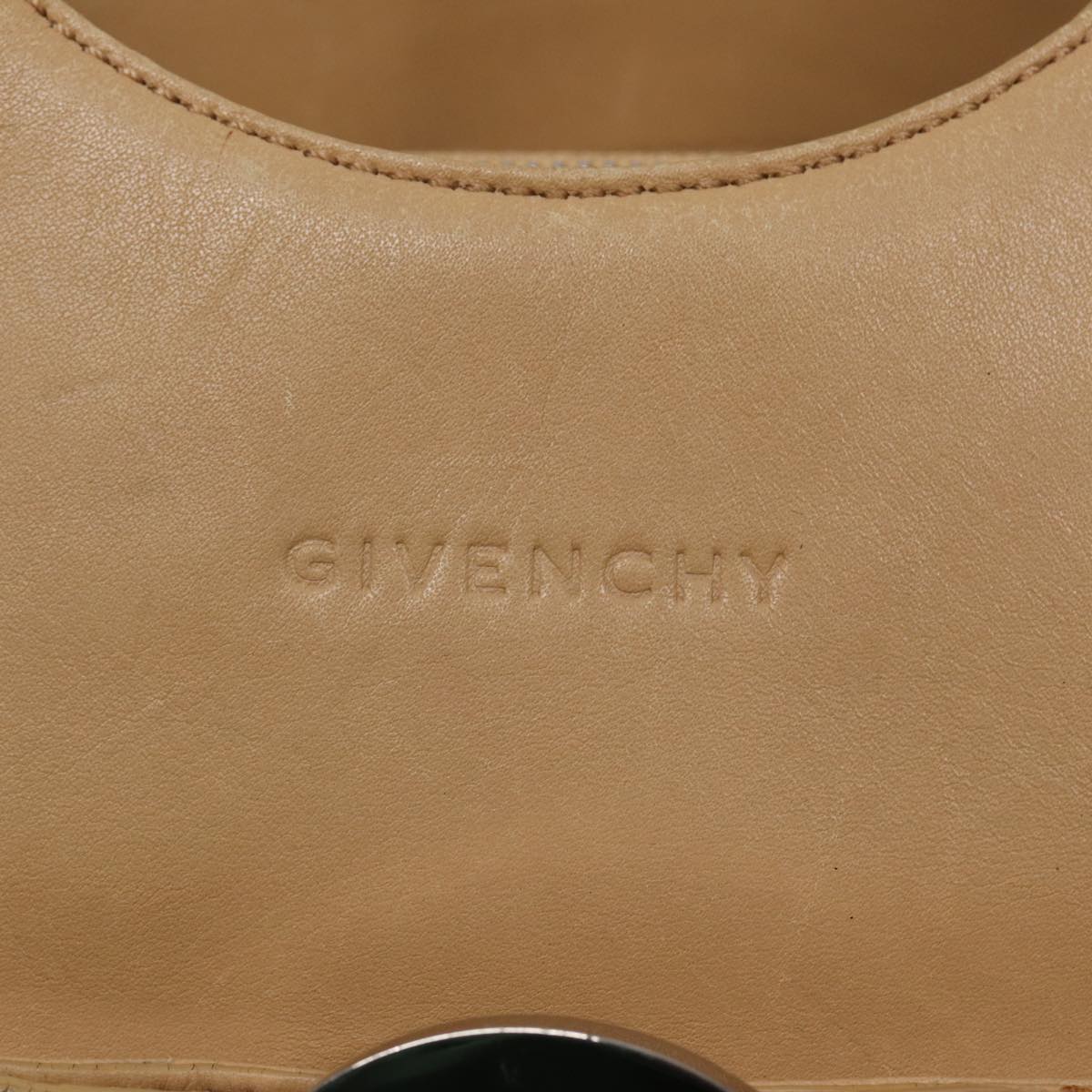 GIVENCHY Hand Bag Leather Beige Silver Auth bs17467