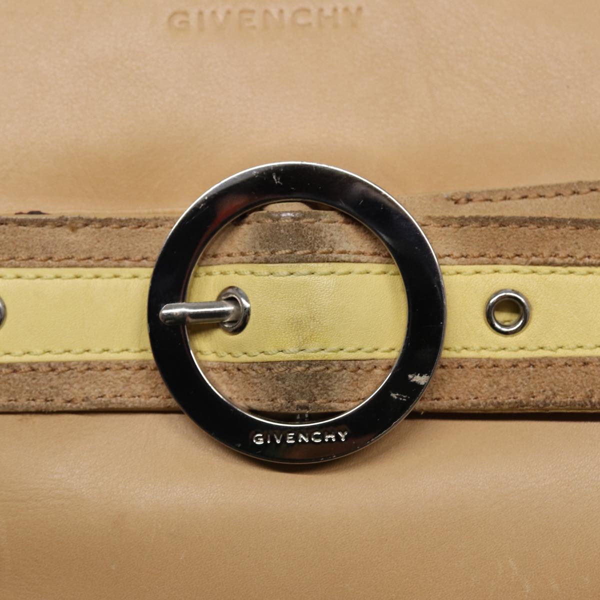 GIVENCHY Hand Bag Leather Beige Silver Auth bs17467