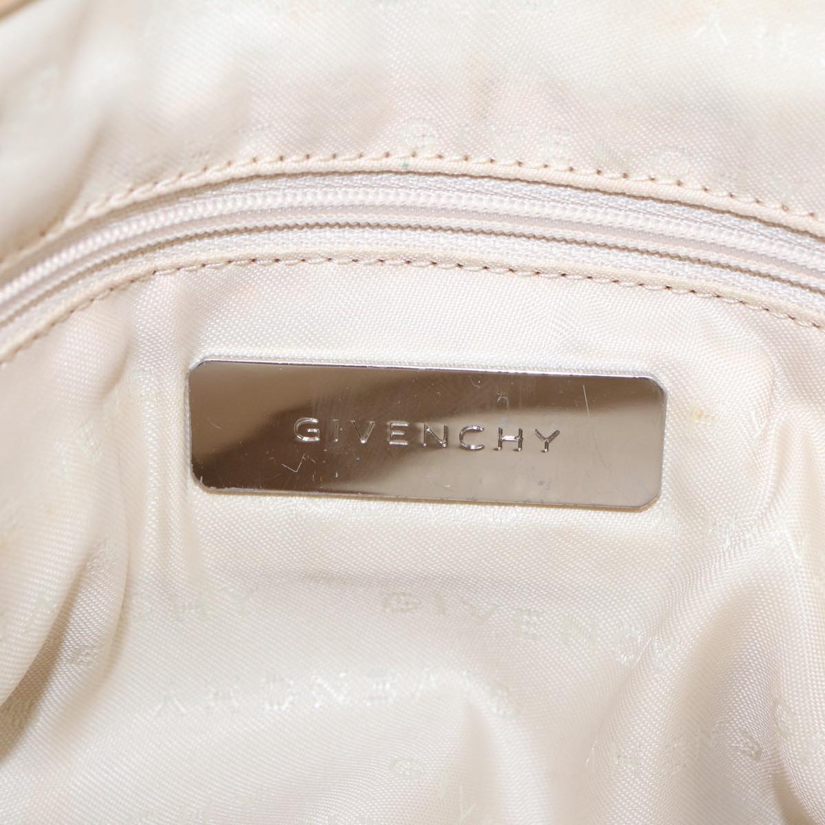 GIVENCHY Hand Bag Leather Beige Silver Auth bs17467