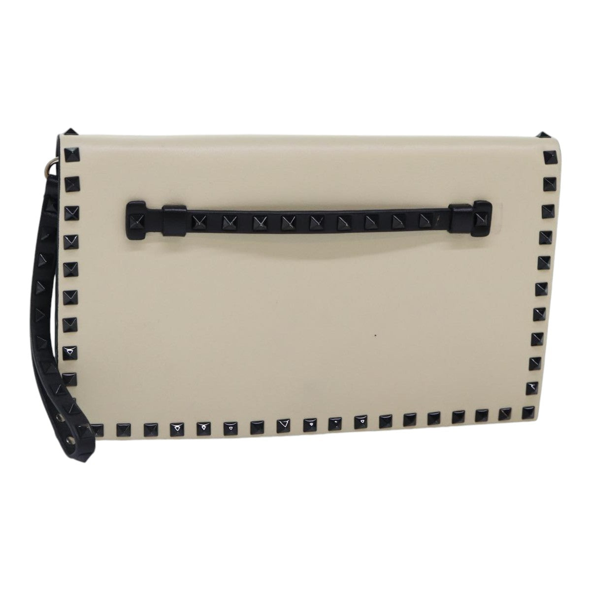 VALENTINO Clutch Bag Leather Black White Auth bs17474