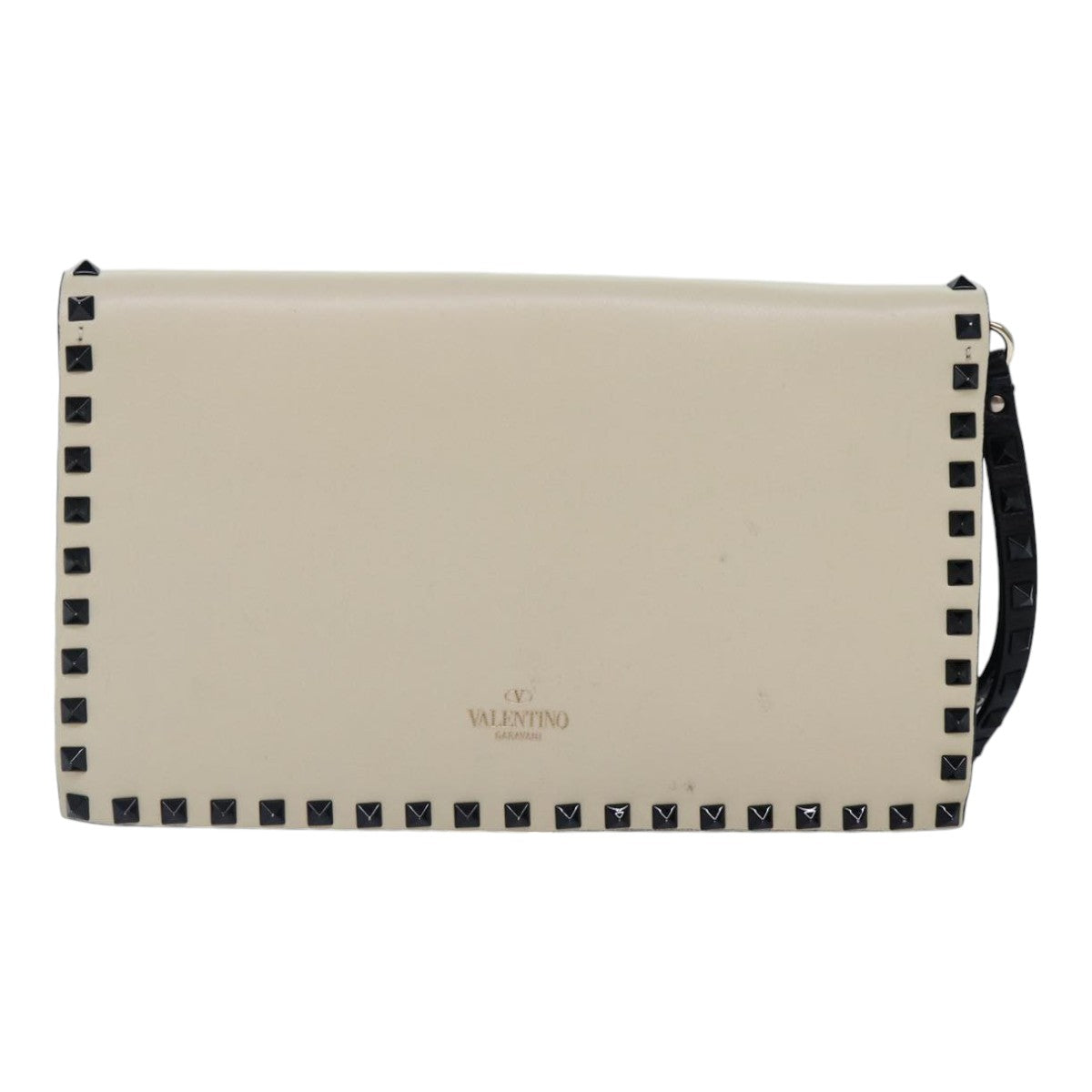 VALENTINO Clutch Bag Leather Black White Auth bs17474 - 0