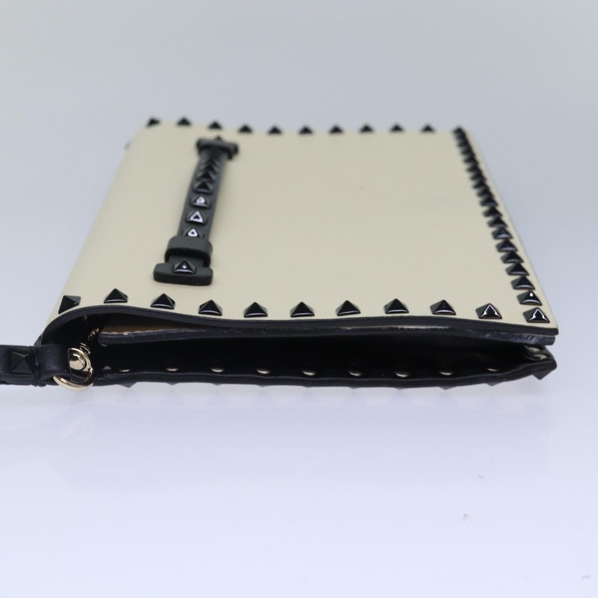 VALENTINO Clutch Bag Leather Black White Auth bs17474