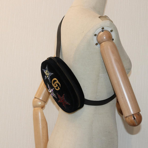 GUCCI Waist bag Velor Black Gold 476434 Auth bs17475M