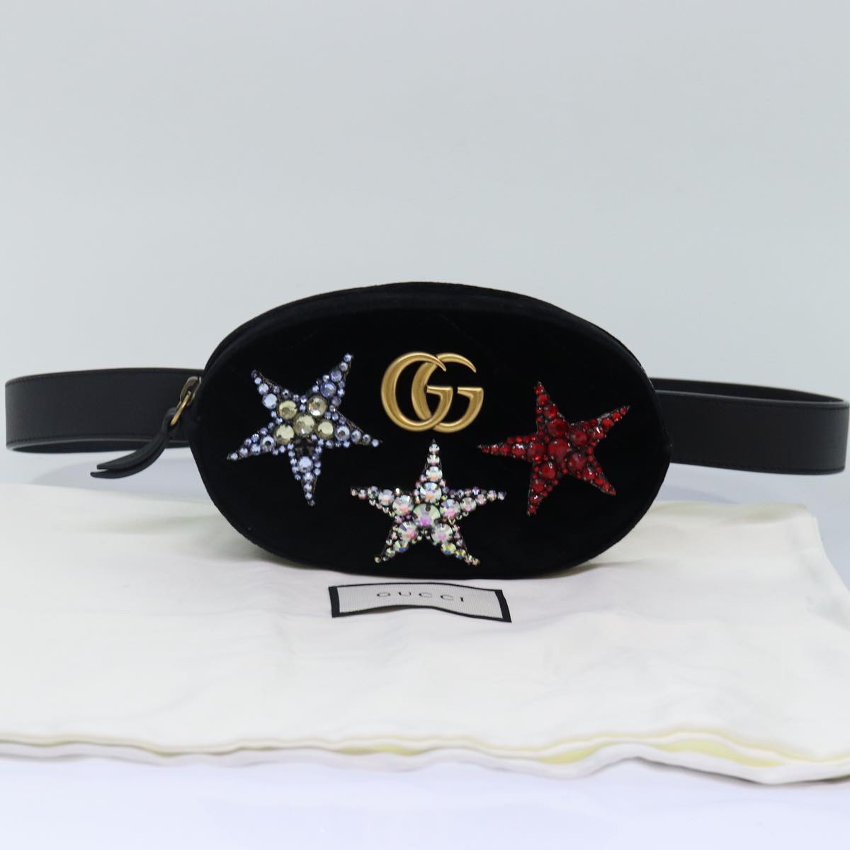 GUCCI Waist bag Velor Black Gold 476434 Auth bs17475