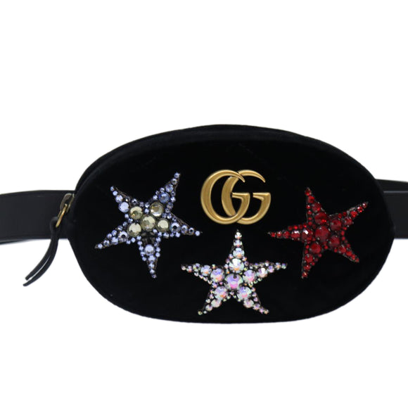 GUCCI Waist bag Velor Black Gold 476434 Auth bs17475M