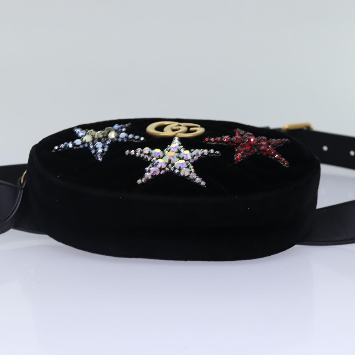 GUCCI Waist bag Velor Black Gold 476434 Auth bs17475