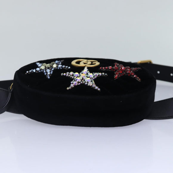 GUCCI Waist bag Velor Black Gold 476434 Auth bs17475M