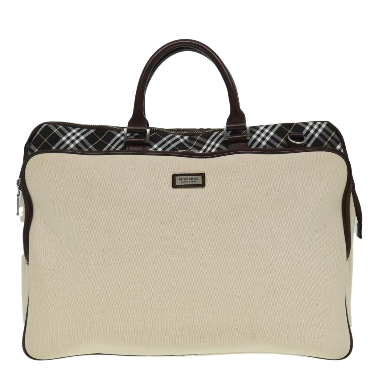 BURBERRY Nova Check Black label Hand Bag Canvas Beige Auth bs17482 - 0