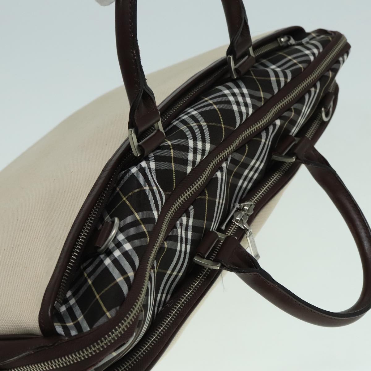 BURBERRY Nova Check Black label Hand Bag Canvas Beige Auth bs17482